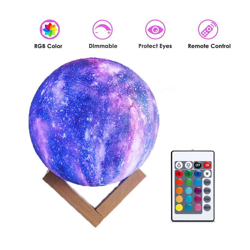 Rechargeable 3D Print LED Moon Lamp 16 Colors Touch Galaxy Night Light